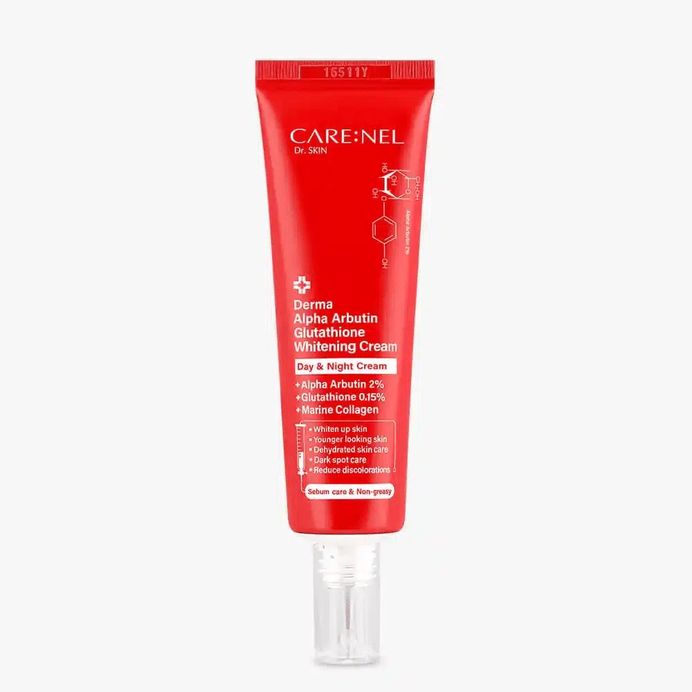 carenel-derma-alpha-arbutin-glutathione-whitening-cream.webp Care:Nel Derma Alpha Arbutin Glutathione Whitening Cream Day & Night 45ml - Image 1